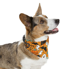 DistinctInk Adjustable Pet Banana Collar with Flying Pumpkin Bats Design for Halloween