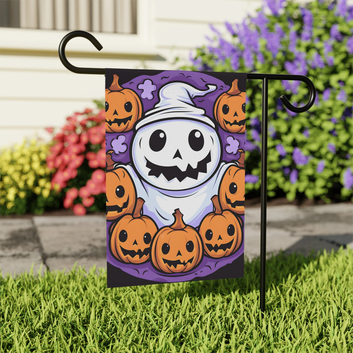 Garden & House Banner / Flag with Ghost Skeleton Pumpkins Design for Halloween, view 6