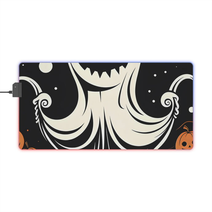 DistinctInk LED Gaming Mouse Pad with Ghost Skeleton Cartoon Pumpkins Design for Halloween