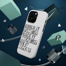 DistinctInk ToughCase for Apple iPhone, Compatible with MagSafe Charging - Build It Tune Race Break Fix Repeat