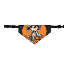 DistinctInk Adjustable Pet Banana Collar with Haunted Jack-O'-Skeleton Design for Halloween