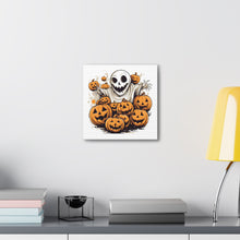 DistinctInk Canvas Wall Art with Ghostly Skeleton and Pumpkins for Halloween