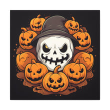 DistinctInk Canvas Wall Art with Spooky Skeleton Pumpkin Patch for Halloween