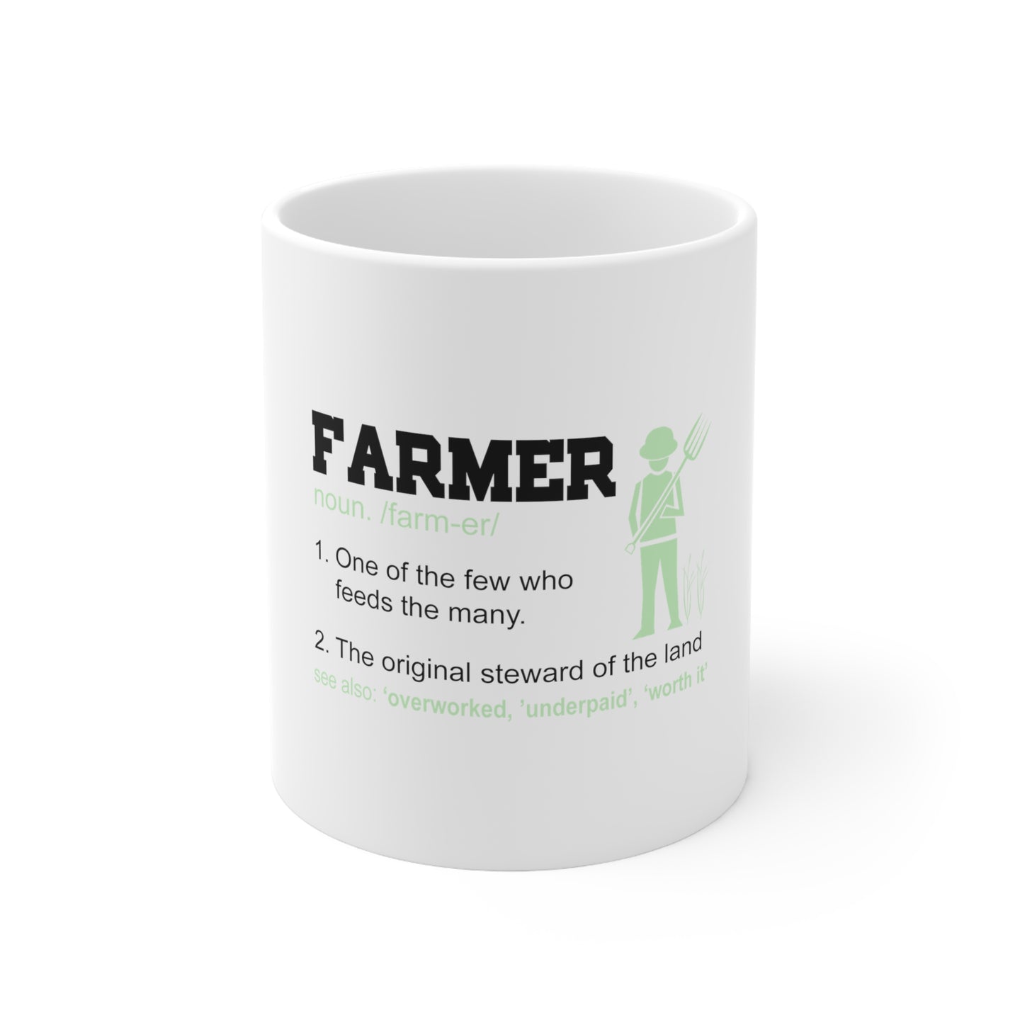 DistinctInk Glossy White Coffee / Tea Mug - Farmer Definition - Few Who Feeds Many
