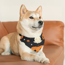 DistinctInk Adjustable Pet Banana Collar with Spooky Skeleton Pumpkin Patch Design for Halloween
