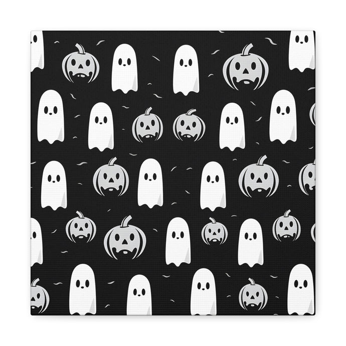 DistinctInk Canvas Wall Art with Skeletal Ghostly Pumpkin Mania for Halloween