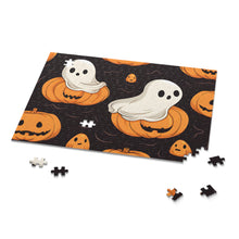 DistinctInk Jigsaw Puzzle with Haunted Skeleton Pumpkin Patch Design for Halloween