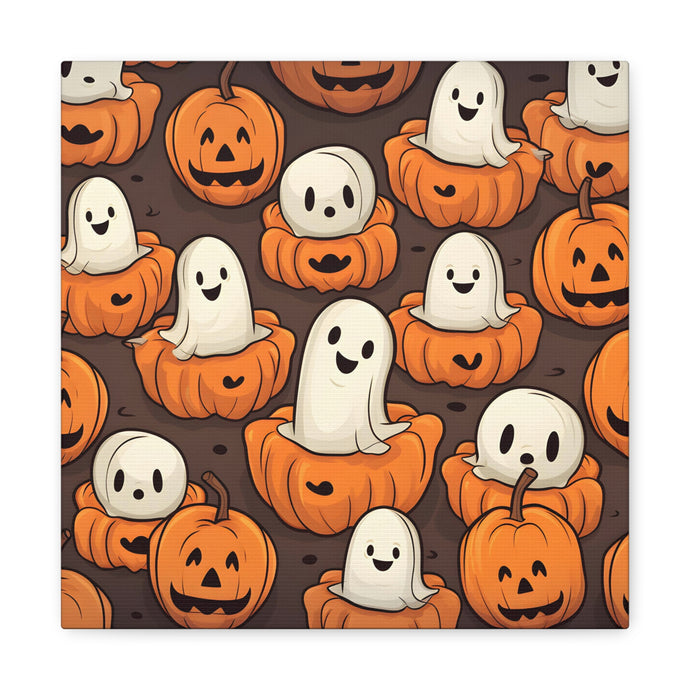 DistinctInk Canvas Wall Art with Haunted Skeleton Pumpkin Patch for Halloween