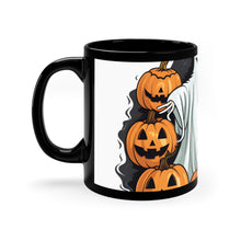 DistinctInk Black Coffee Mug - Ghost Skeleton Pumpkins Pattern for Halloween