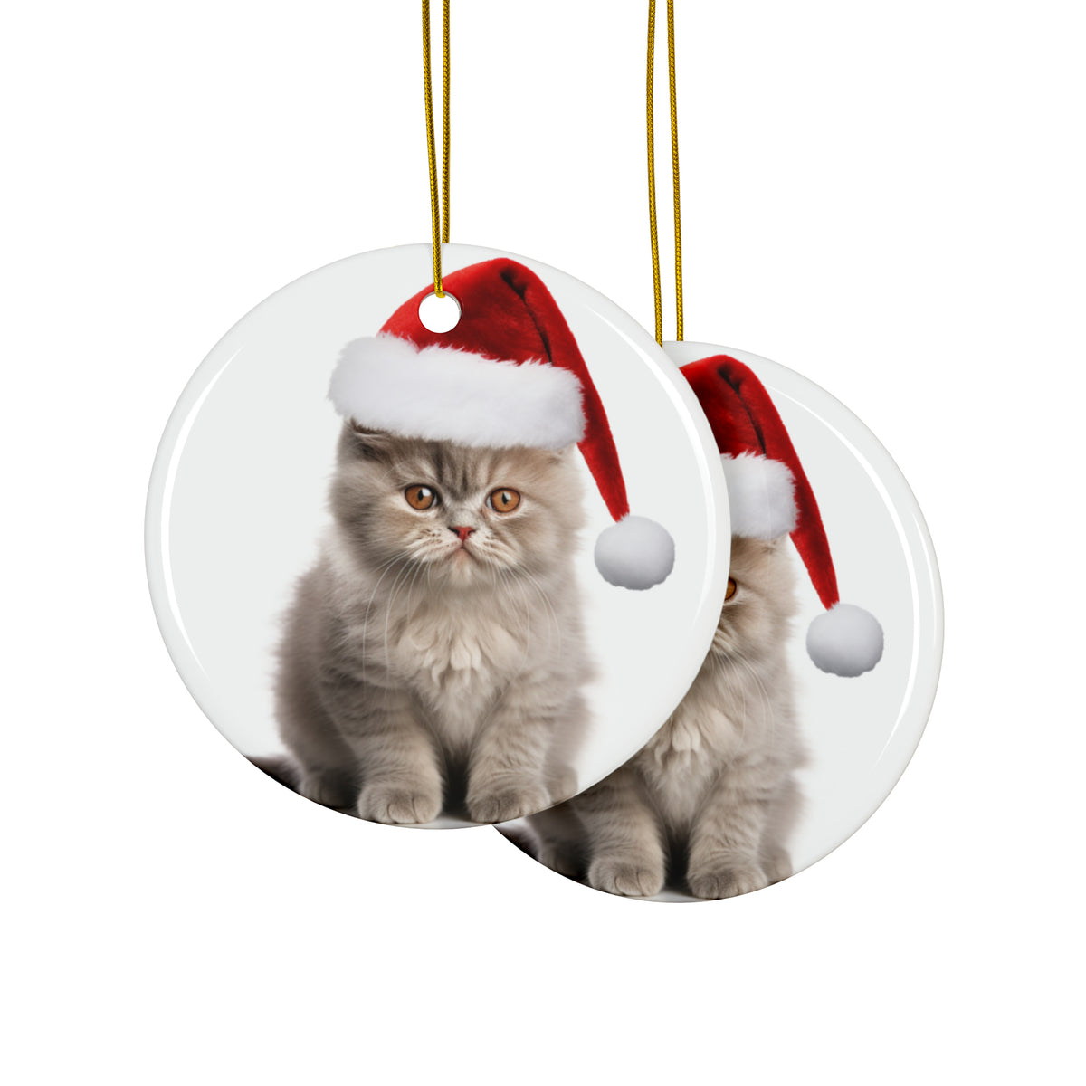 Hanging Ceramic Christmas Tree Ornament with Gold String - Selkirk Rex Cat Design, view 2