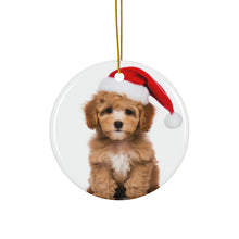 DistinctInk Hanging Ceramic Christmas Tree Ornament with Gold String - Great Gift/Present - 2 3/4 inch Diameter - Poodle Puppy Design