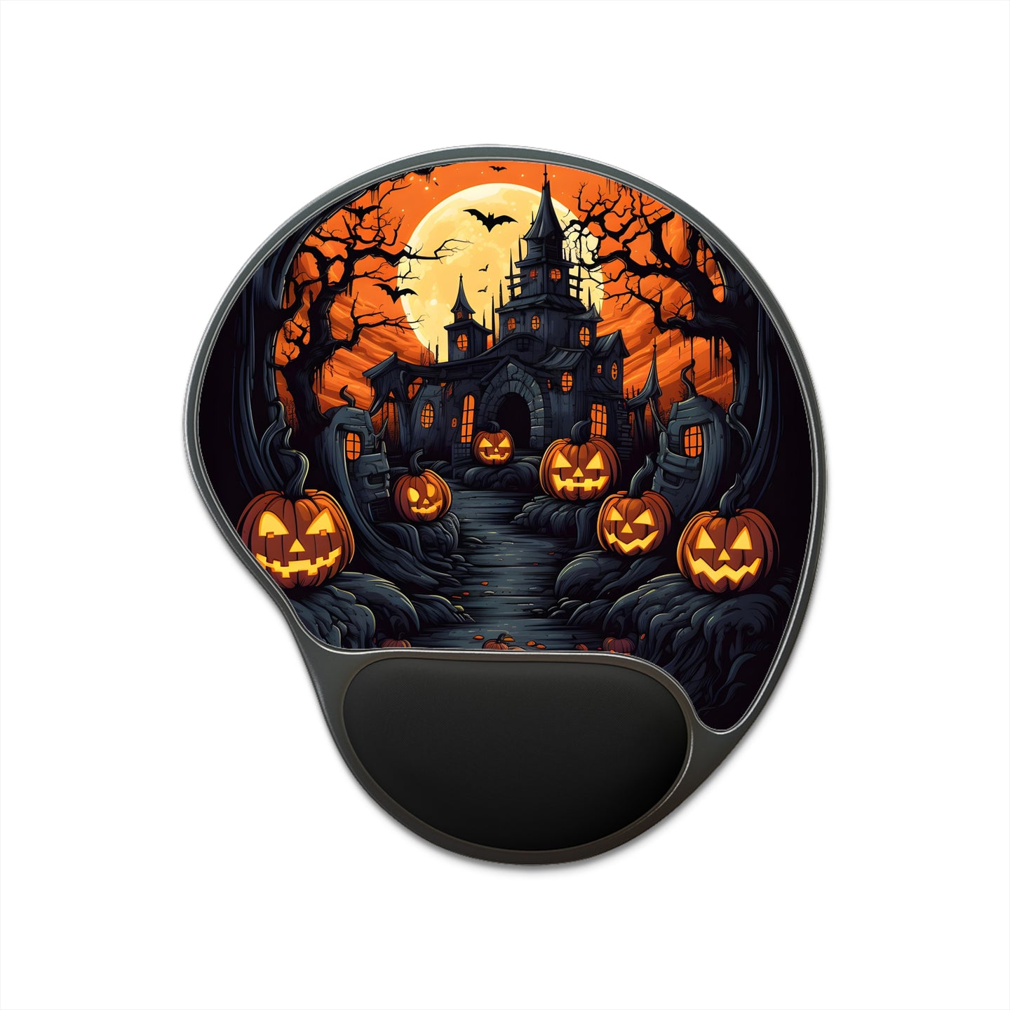 DistinctInk Mouse Pad with Wrist Rest  with Darkness Falls on Halloween Design for Halloween