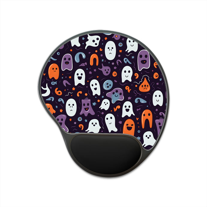 DistinctInk Mouse Pad with Wrist Rest  with Skeletal Ghostly Pumpkins Design for Halloween