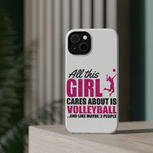 DistinctInk ToughCase for Apple iPhone, Compatible with MagSafe Charging - All This Girl Cares About is Volleyball
