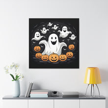 DistinctInk Canvas Wall Art with Skeletal Ghostly Pumpkin Patch for Halloween