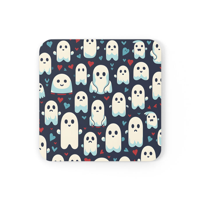 DistinctInk (Set of 4) Corkwood Coasters with Skelephants and Ghostly GhoulsDesign for Halloween