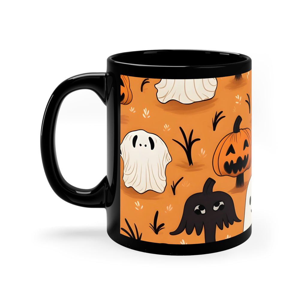 Black Coffee Mug - Ghost Skeleton Pumpkin Cartoons for Halloween, view 2