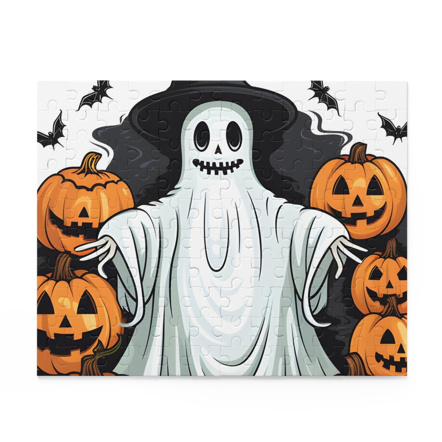 DistinctInk Jigsaw Puzzle with Ghost Skeleton Pumpkins Pattern Design for Halloween