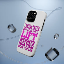 DistinctInk ToughCase for Apple iPhone, Compatible with MagSafe Charging - Lipstick & High Heels Can Life Weights Heavier