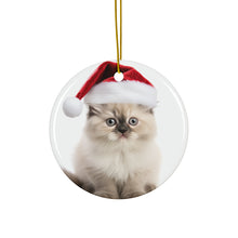 DistinctInk Hanging Ceramic Christmas Tree Ornament with Gold String - Great Gift/Present - 2 3/4 inch Diameter - Himalayan Kitten Design