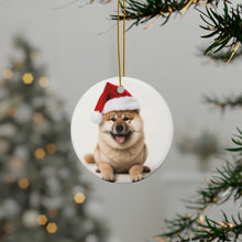 DistinctInk Hanging Ceramic Christmas Tree Ornament with Gold String - Great Gift/Present - 2 3/4 inch Diameter - Akita Design