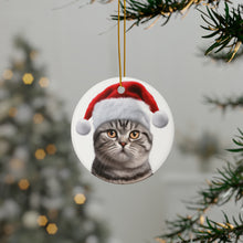 DistinctInk Hanging Ceramic Christmas Tree Ornament with Gold String - Great Gift/Present - 2 3/4 inch Diameter - American Shorthair Cat Design