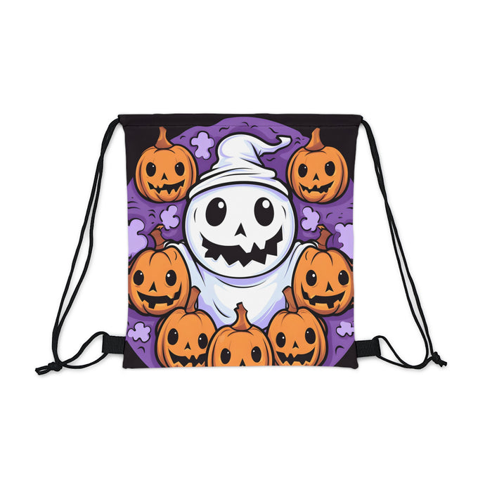 DistinctInk Drawstring Bag / Backpack with Ghost Skeleton Pumpkins Design for Halloween