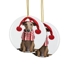 DistinctInk Hanging Ceramic Christmas Tree Ornament with Gold String - Great Gift/Present - 2 3/4 inch Diameter - Azawakh Puppy Design