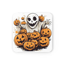 DistinctInk (Set of 4) Corkwood Coasters with Ghostly Skeleton and PumpkinsDesign for Halloween