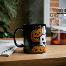 DistinctInk Black Coffee Mug - Skele-Pumpkin Ghost Pattern for Halloween