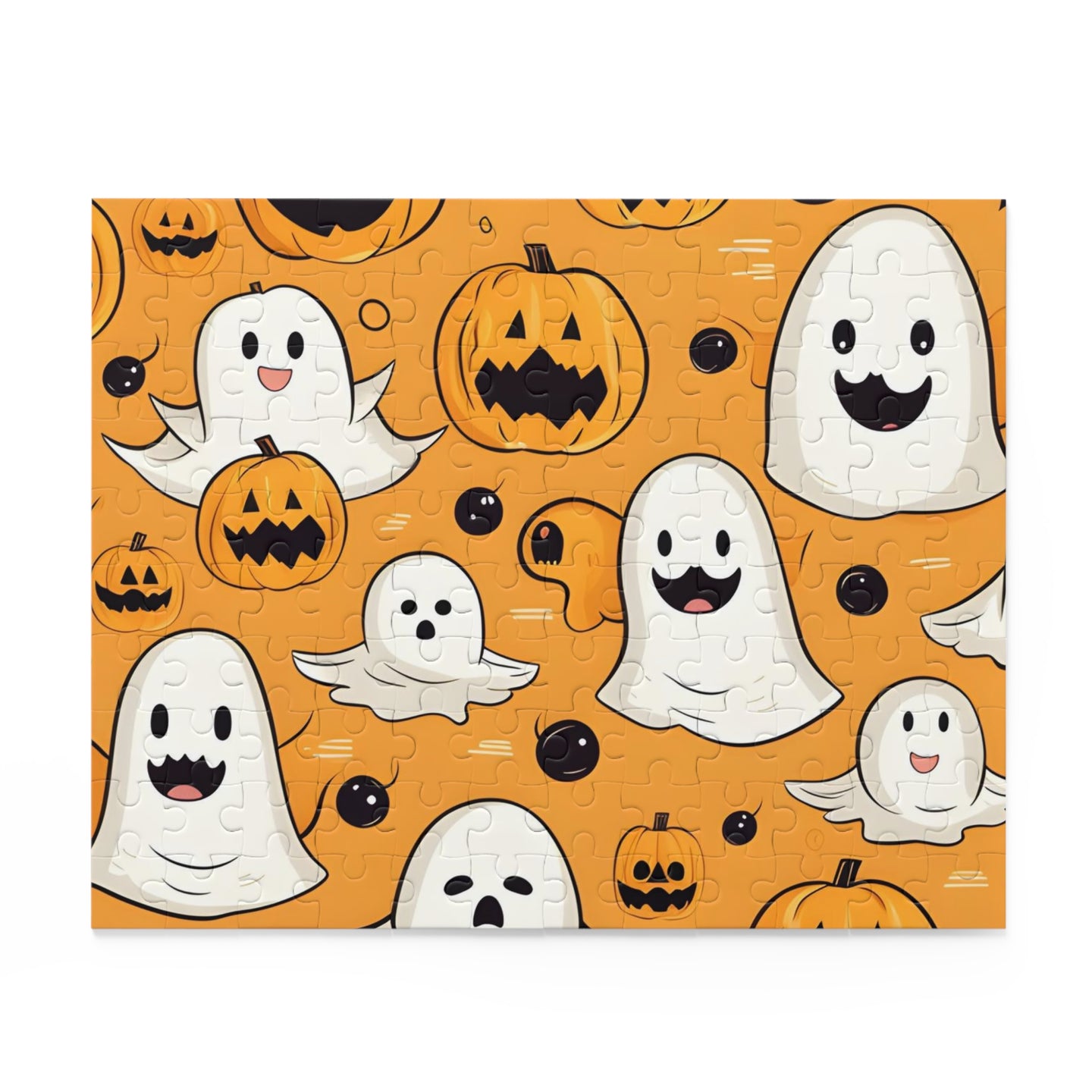 DistinctInk Jigsaw Puzzle with Ghoulish Bats and Pumpkins Design for Halloween