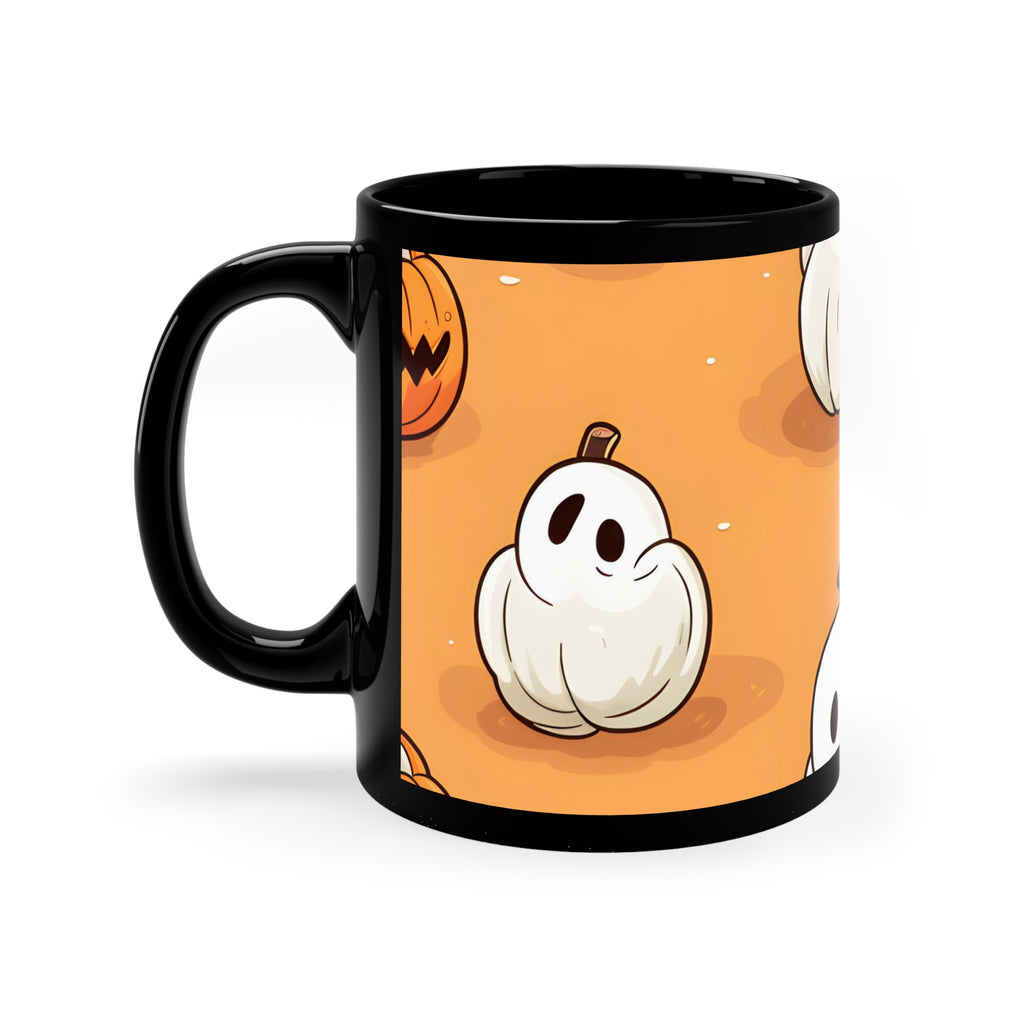 Black Coffee Mug - Ghastly Skeleton Pumpkin adorned for Halloween, view 2