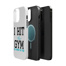 DistinctInk ToughCase for Apple iPhone, Compatible with MagSafe Charging - I Hit the Gym So I Won't Hit You