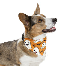 DistinctInk Adjustable Pet Banana Collar with Ghoulish Bats and Pumpkins Design for Halloween