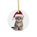 Hanging Ceramic Christmas Tree Ornament with Gold String - American Shorthair Kitten Design