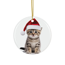 DistinctInk Hanging Ceramic Christmas Tree Ornament with Gold String - Great Gift/Present - 2 3/4 inch Diameter - American Shorthair Kitten Design