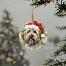 DistinctInk Hanging Ceramic Christmas Tree Ornament with Gold String - Great Gift/Present - 2 3/4 inch Diameter - Dandie Dinmont Terrier Design