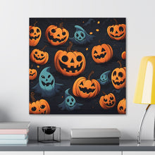 DistinctInk Canvas Wall Art with Nightly Fright of Bats and Ghouls for Halloween