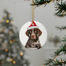 DistinctInk Hanging Ceramic Christmas Tree Ornament with Gold String - Great Gift/Present - 2 3/4 inch Diameter - German Shorthaired Pointer Puppy Design