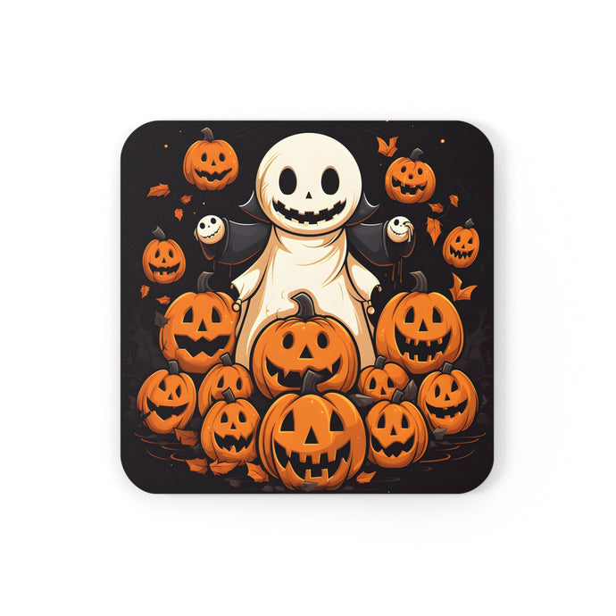 DistinctInk (Set of 4) Corkwood Coasters with Spooky Skeleton Pumpkin PatchDesign for Halloween