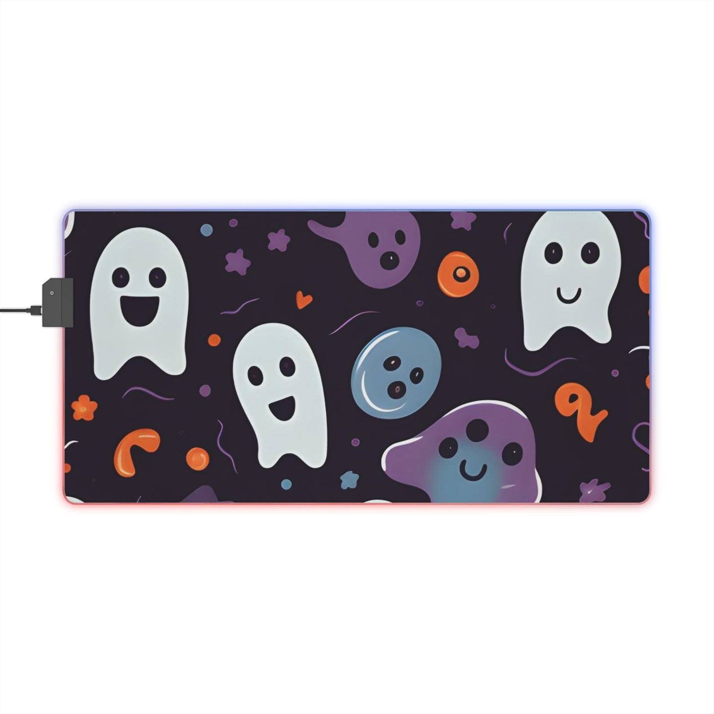 DistinctInk LED Gaming Mouse Pad with Skeletal Ghostly Pumpkins Design for Halloween