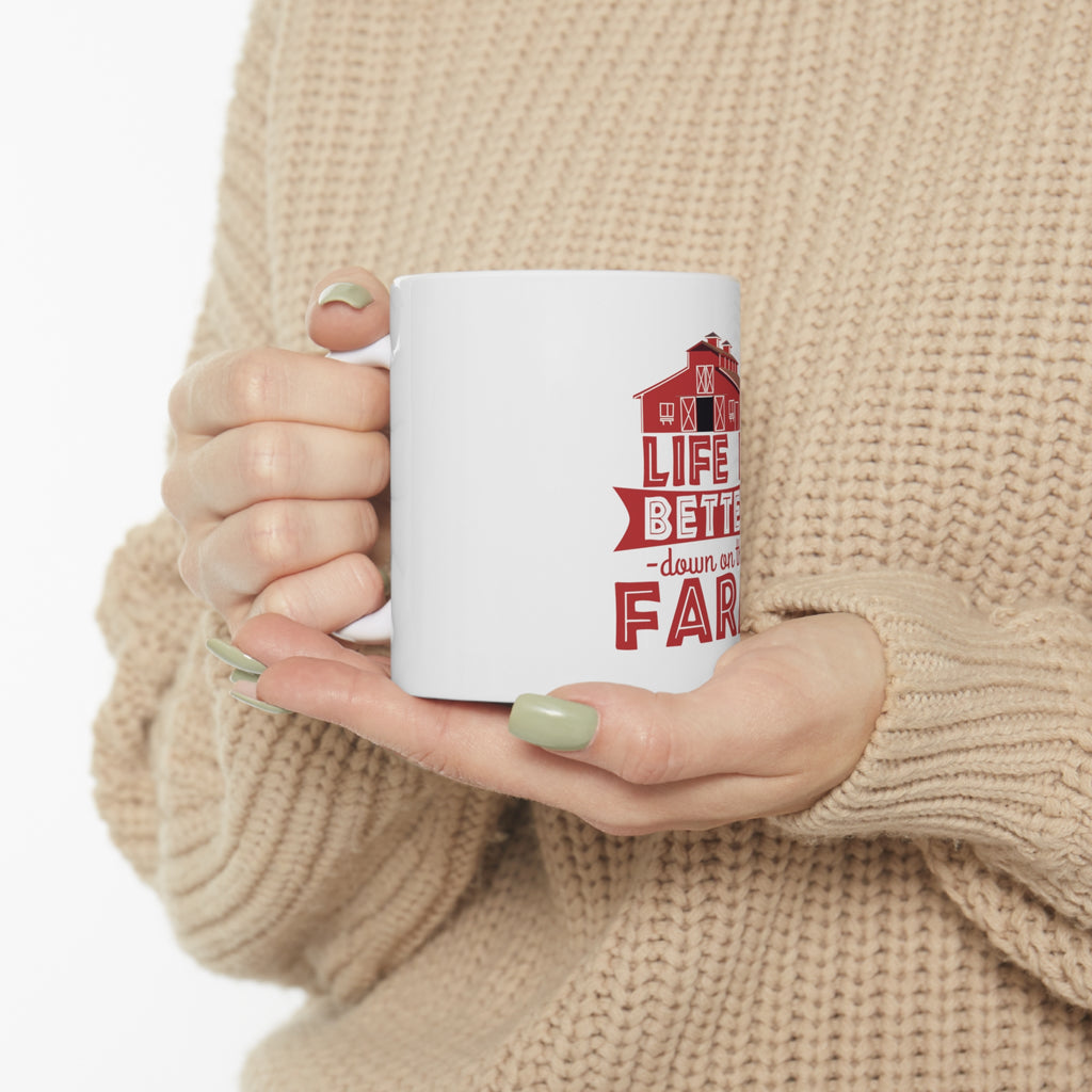 Glossy White Coffee / Tea Mug - Life is Better Down on the Farm, view 10