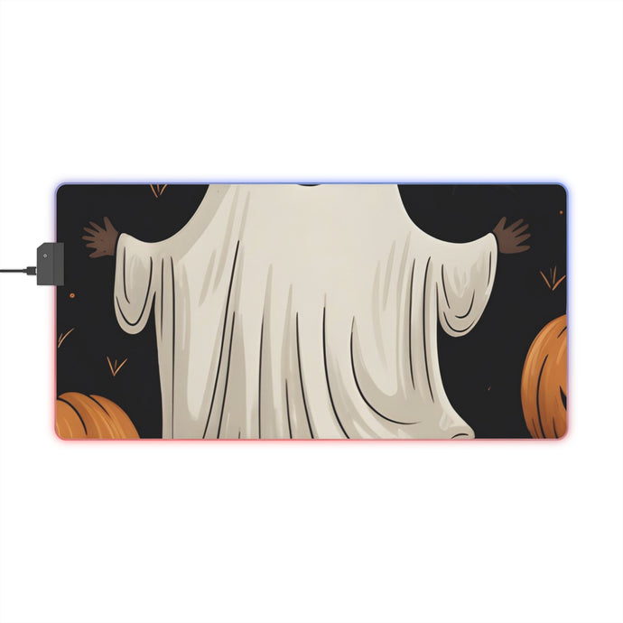 DistinctInk LED Gaming Mouse Pad with Ghastly Skeleton Pumpkin Design for Halloween