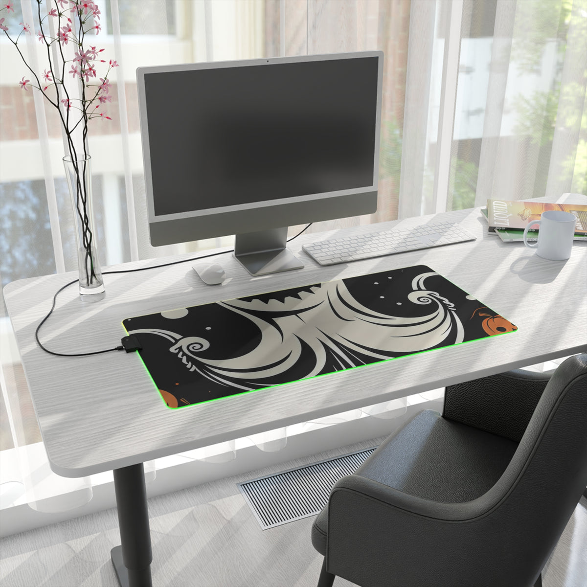 LED Gaming Mouse Pad with Ghost Skeleton Cartoon Pumpkins Design for Halloween, view 16