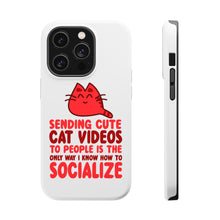 DistinctInk ToughCase for Apple iPhone, Compatible with MagSafe Charging - Sending Cute Cat Videos How I Socialize
