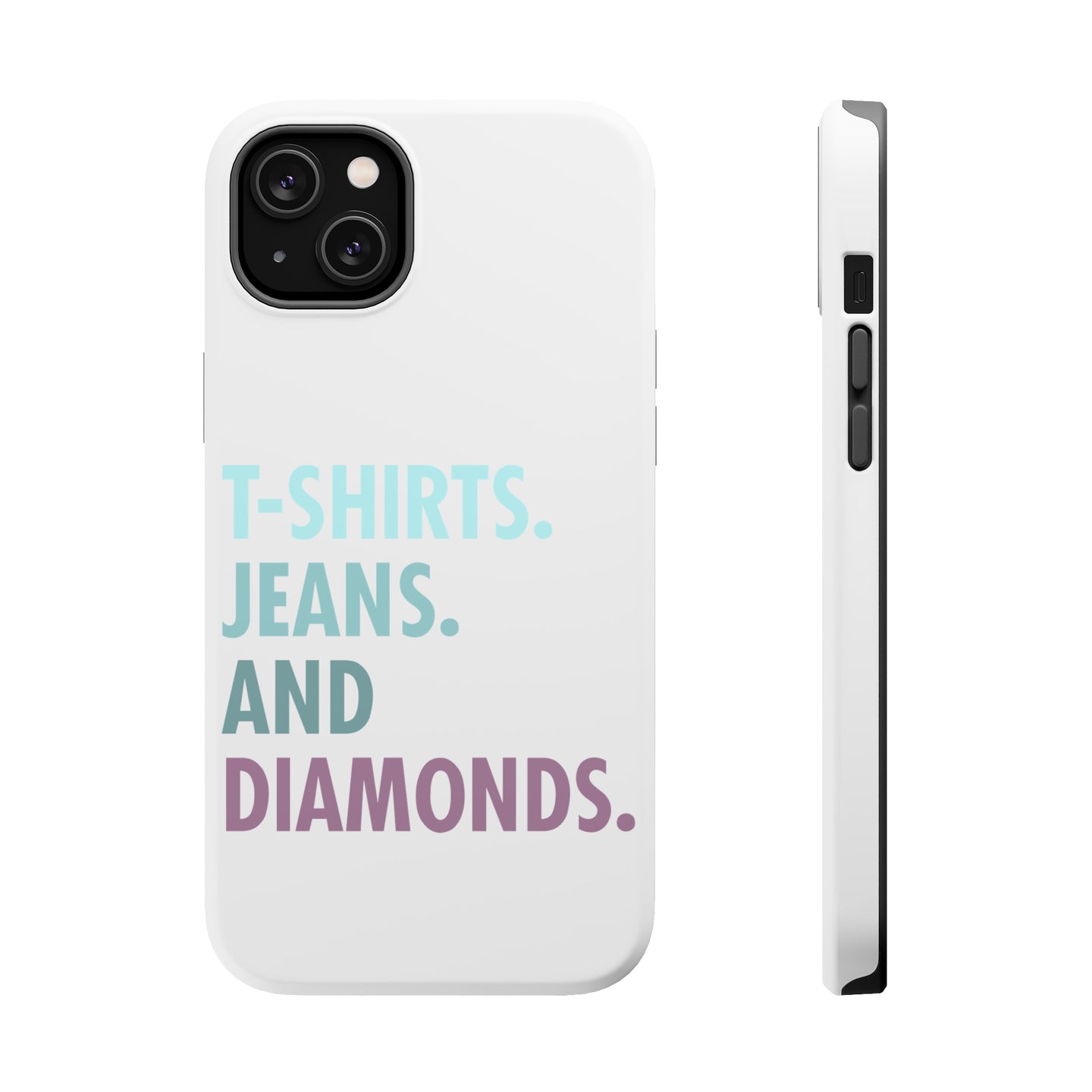 DistinctInk ToughCase for Apple iPhone, Compatible with MagSafe Charging - T-Shirts Jeans and Diamonds