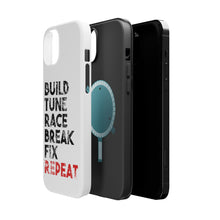 DistinctInk ToughCase for Apple iPhone, Compatible with MagSafe Charging - Build Tune Race Break Fix Repeat