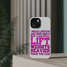 DistinctInk ToughCase for Apple iPhone, Compatible with MagSafe Charging - Lipstick & High Heels Can Life Weights Heavier