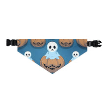 DistinctInk Adjustable Pet Banana Collar with Ghost Skeleton Pumpkin Pattern Design for Halloween