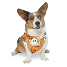 DistinctInk Adjustable Pet Banana Collar with Ghostly Skeleton Pumpkin Patch Design for Halloween